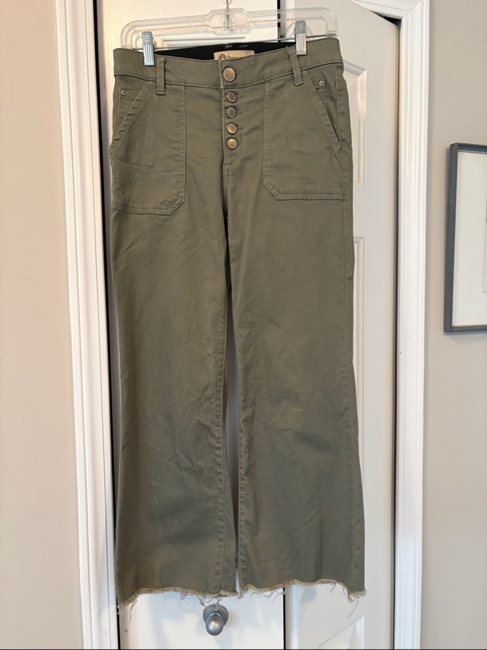 Democracy Olive Green Cropped Button-Fly Jeans